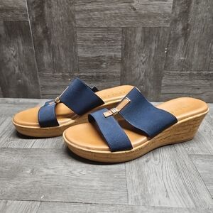 Italian Shoemakers Womens Size 8M Blue Open Toe Slide Wedge Sandals